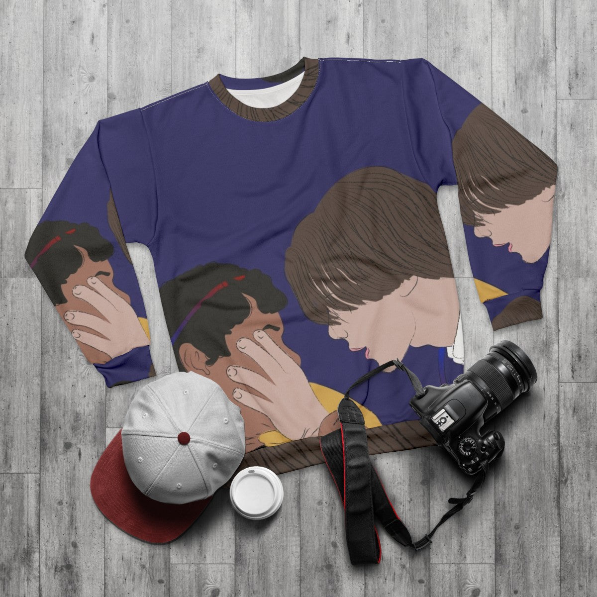 Young Royals Sweatshirt featuring minimal line art design of characters Edvin and Omar - flat lay