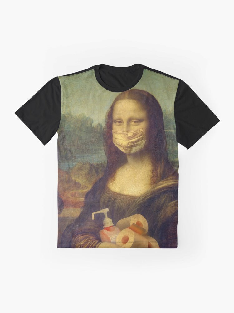 Covid-19 themed Mona Lisa comic graphic t-shirt - Flat lay