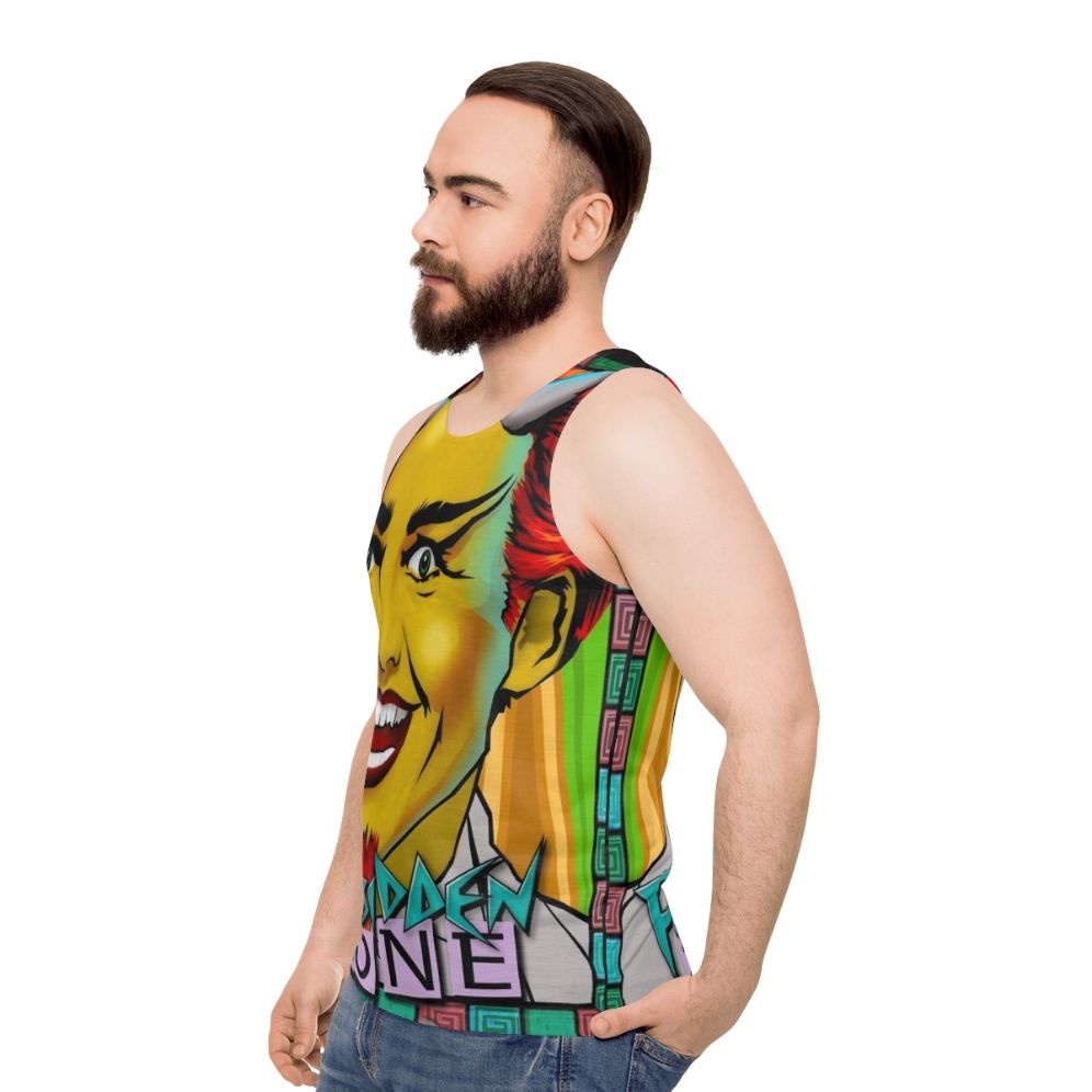 Unisex tank top with Forbidden Zone pop culture fanart design - men side