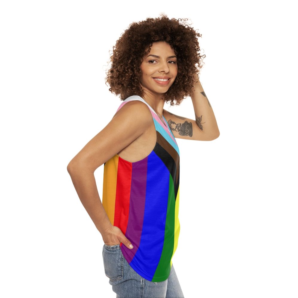 Unisex progress pride flag tank top - women side