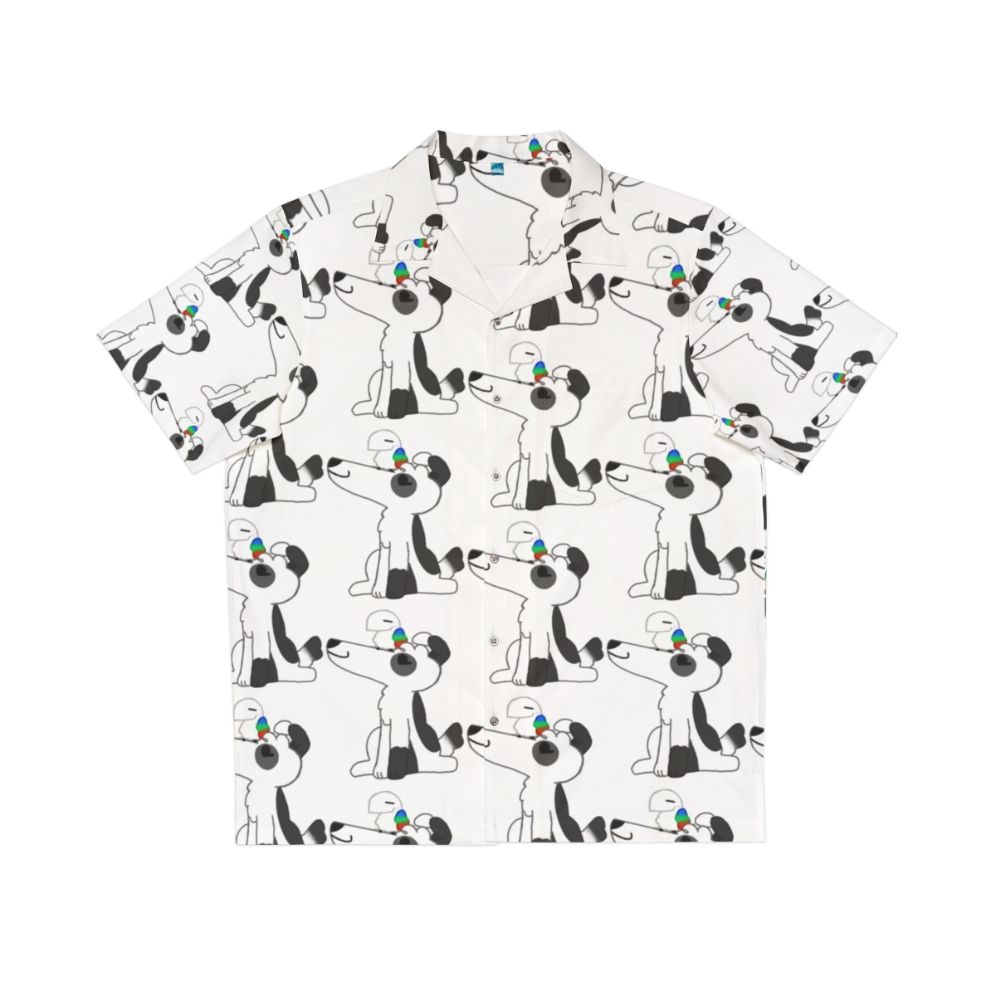 Vibrant Hawaiian shirt with dog and bird print design