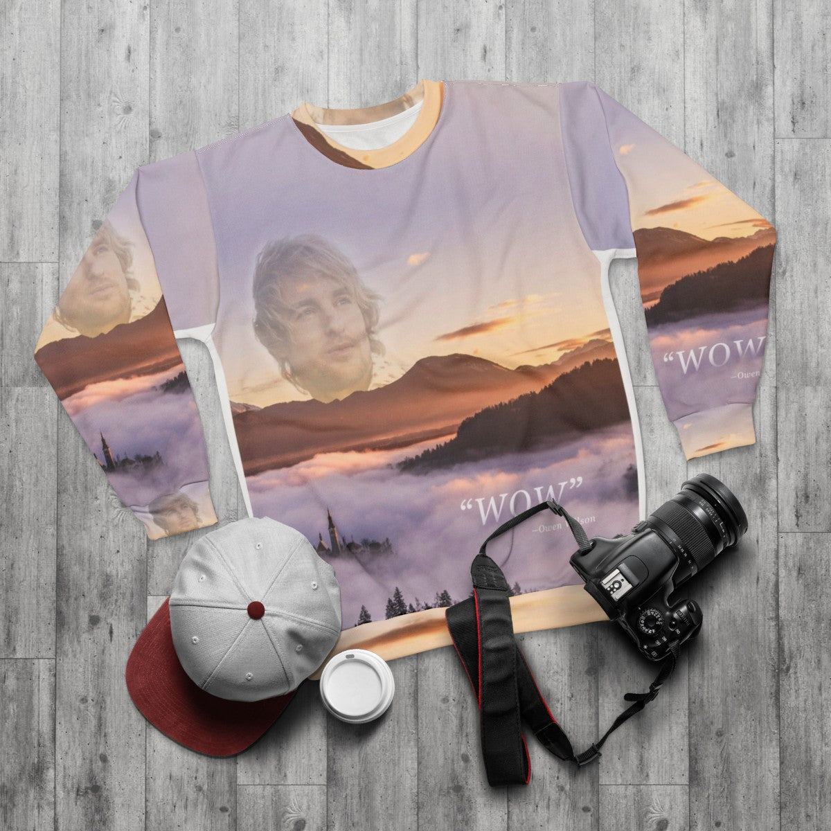 Wow Owen Wilson Inspirational Sweatshirt - flat lay