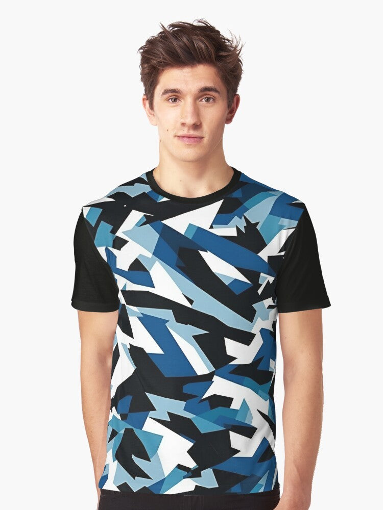 Navy dazzle camouflage graphic t-shirt with military-inspired design - Men