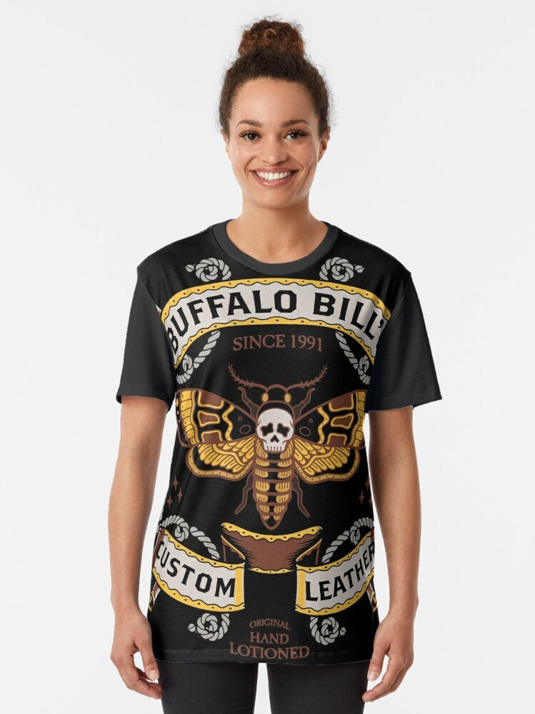 Retro Buffalo Bill graphic t-shirt with silence of the lambs inspired horror and gothic design - Women