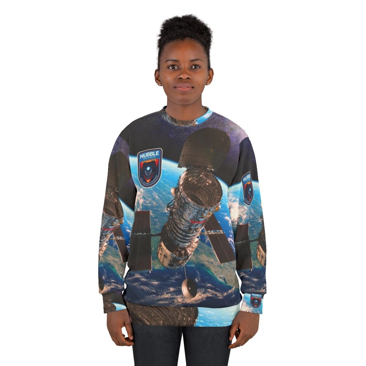 Hubble Space Telescope Sweatshirt with Galaxy Design - women