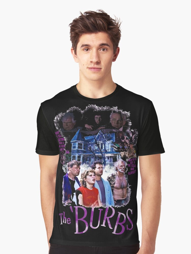 The Burbs film art print graphic t-shirt featuring characters and quotes from the classic 80s horror-comedy movie - Men