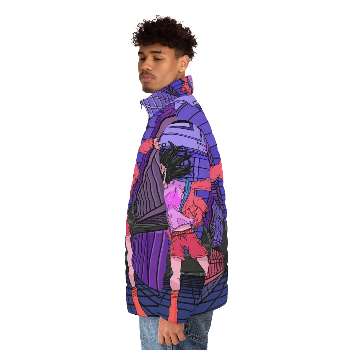 "Let Me Go" Puffer Jacket, cozy winter fashion with a vaporwave aesthetic - men side left