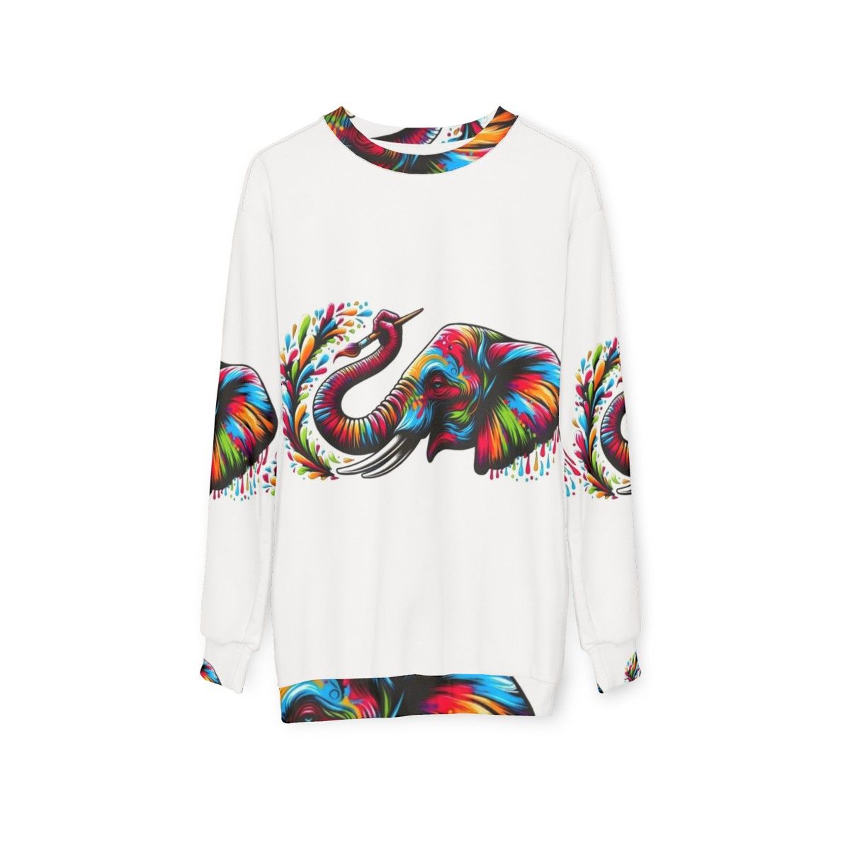 Colorful elephant painting on a cozy sweatshirt - hanging