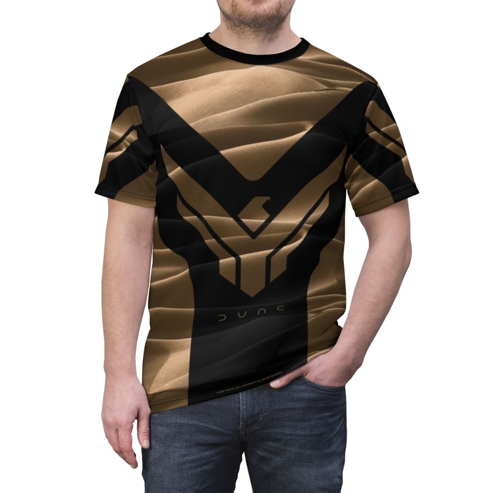 Dune movie-inspired t-shirt with abstract design - men front