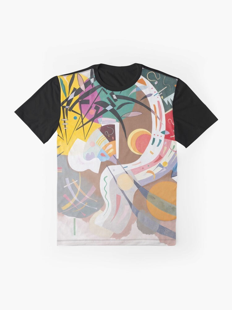 Wassily Kandinsky inspired abstract art t-shirt with colorful geometric design - Flat lay