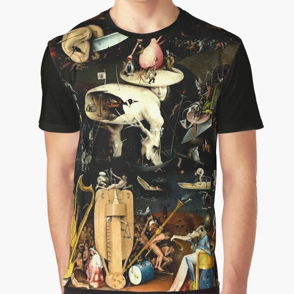 Graphic t-shirt featuring Hieronymus Bosch's iconic "Hell" painting from the "Garden of Earthly Delights"