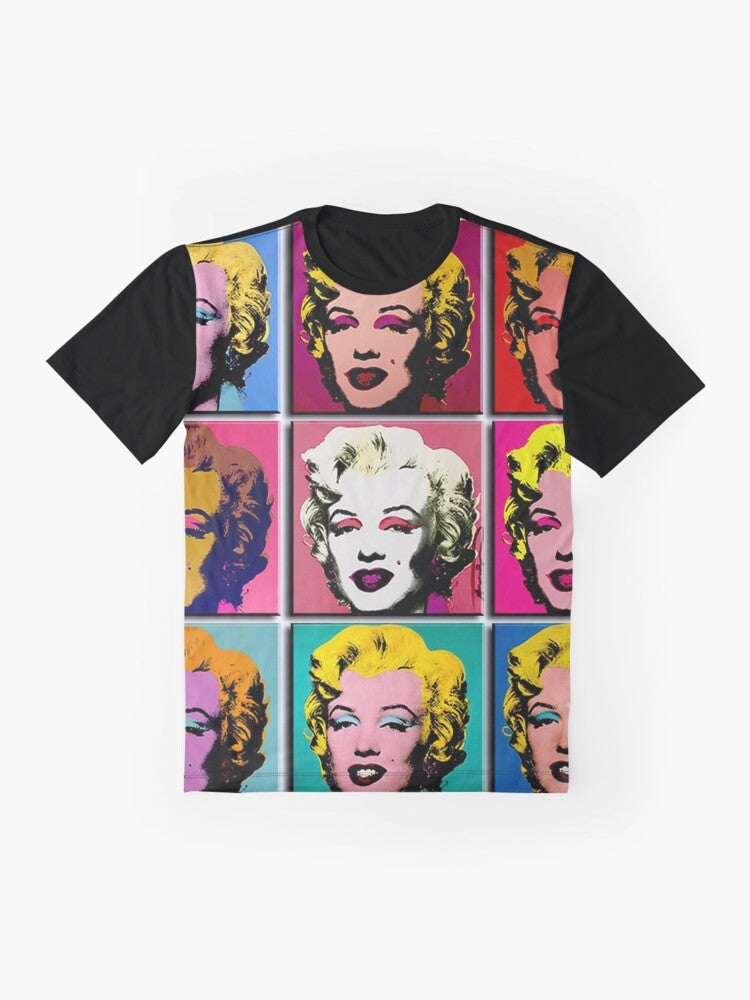 Marilyn Monroe Pop Art Graphic T-Shirt with Colorful Abstract Collage Design - Flat lay