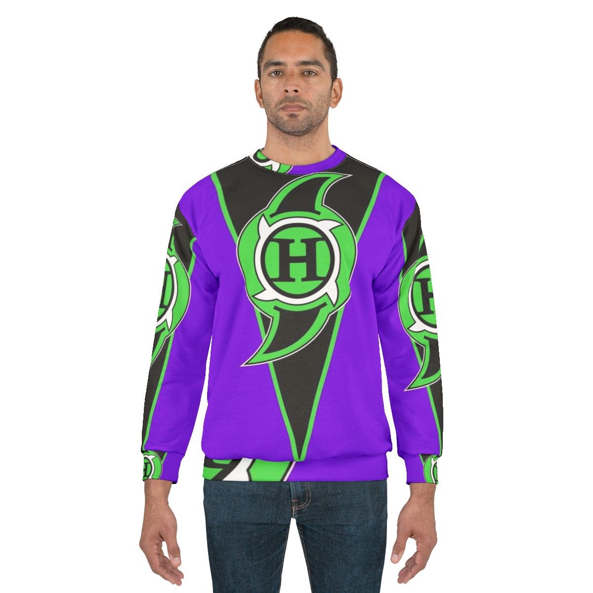 Purple sweatshirt with hurricane wrestler graphic - men