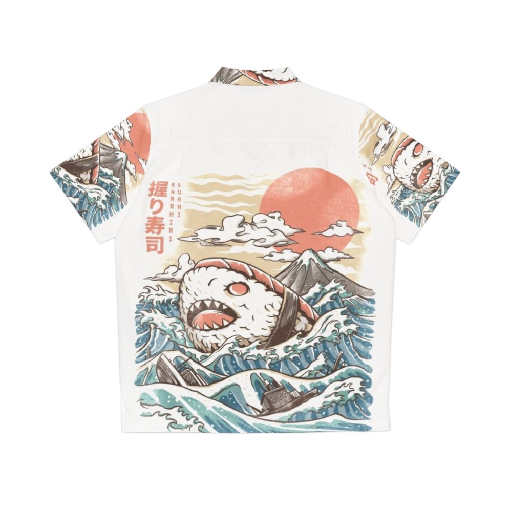 Sharkiri Sushi Hawaiian Shirt featuring a kawaii shark and sushi design - Back