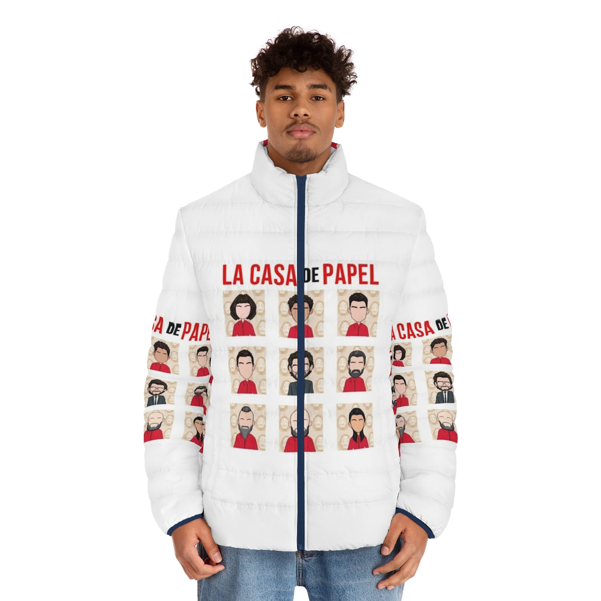 Money Heist Puffer Jacket with Cast Characters - men front