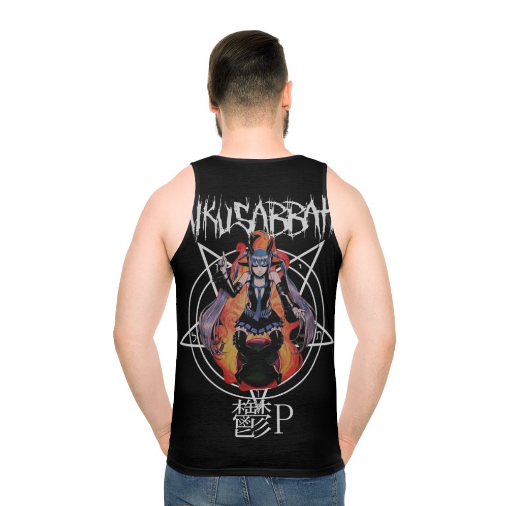 Miku Hatsune unisex tank top with metal music and baphomet design - men back