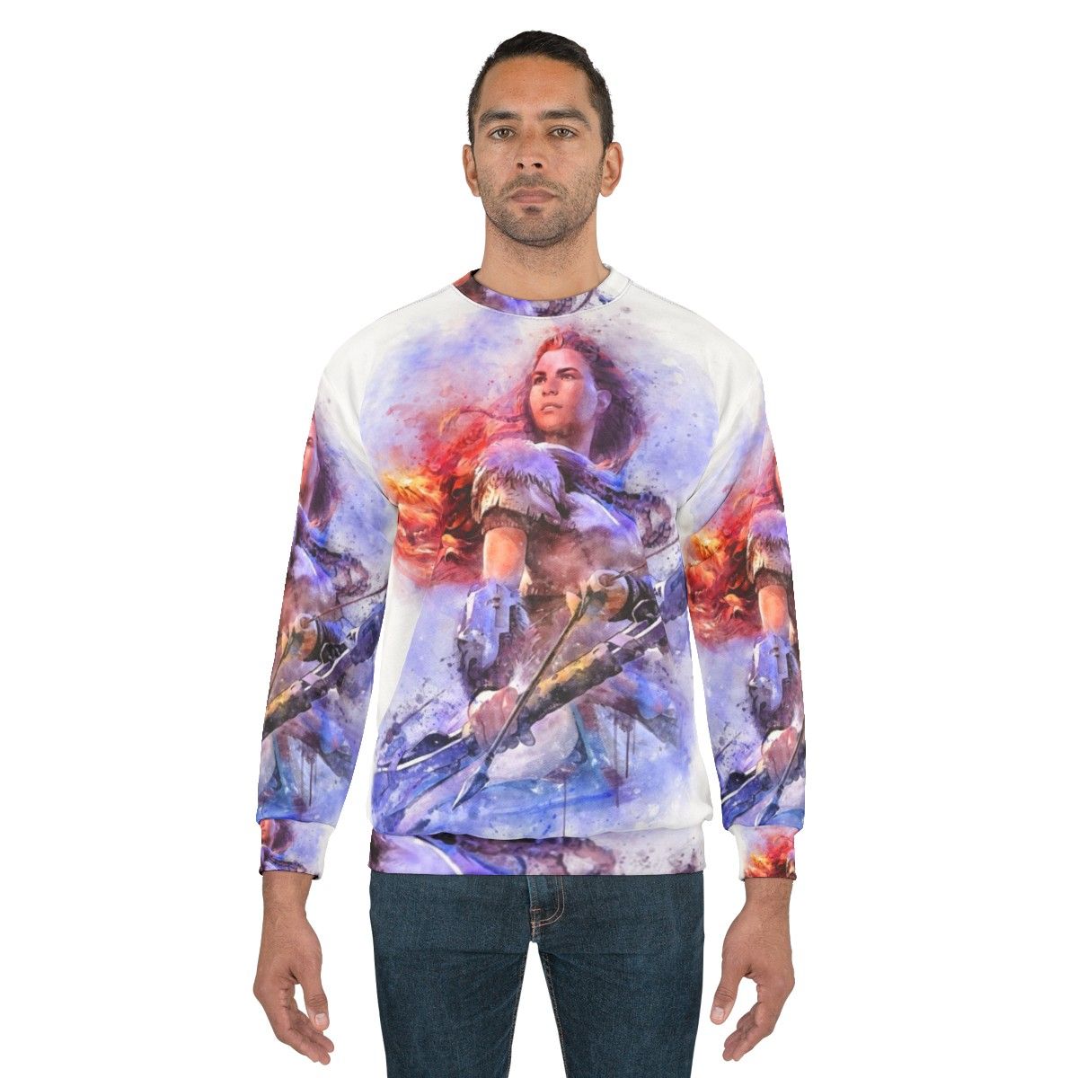 Aloy Watercolor Sweatshirt - Horizon Zero Dawn Gaming Apparel - men