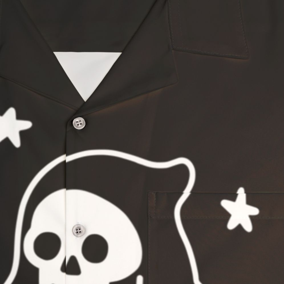 Spooky black cat Hawaiian shirt with skull and grim reaper design - Detail