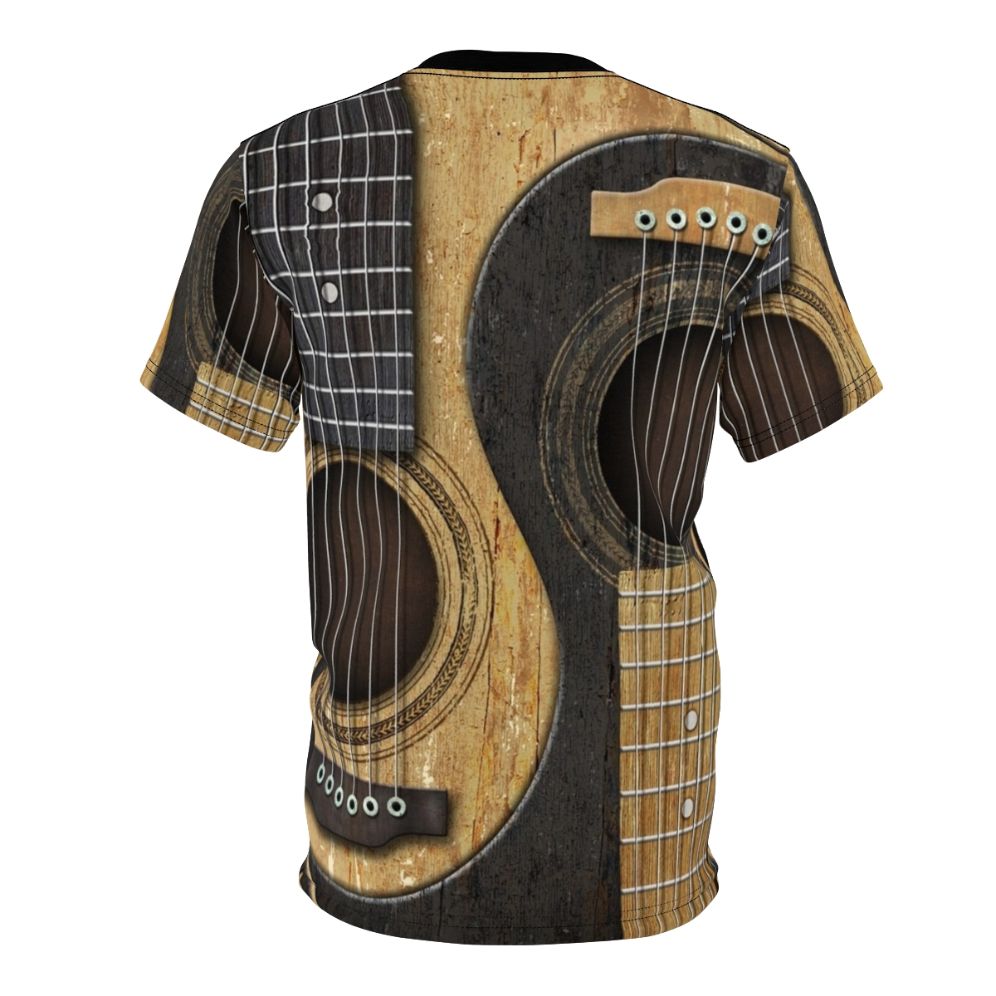 Vintage acoustic guitar with yin yang symbol on black t-shirt - Back