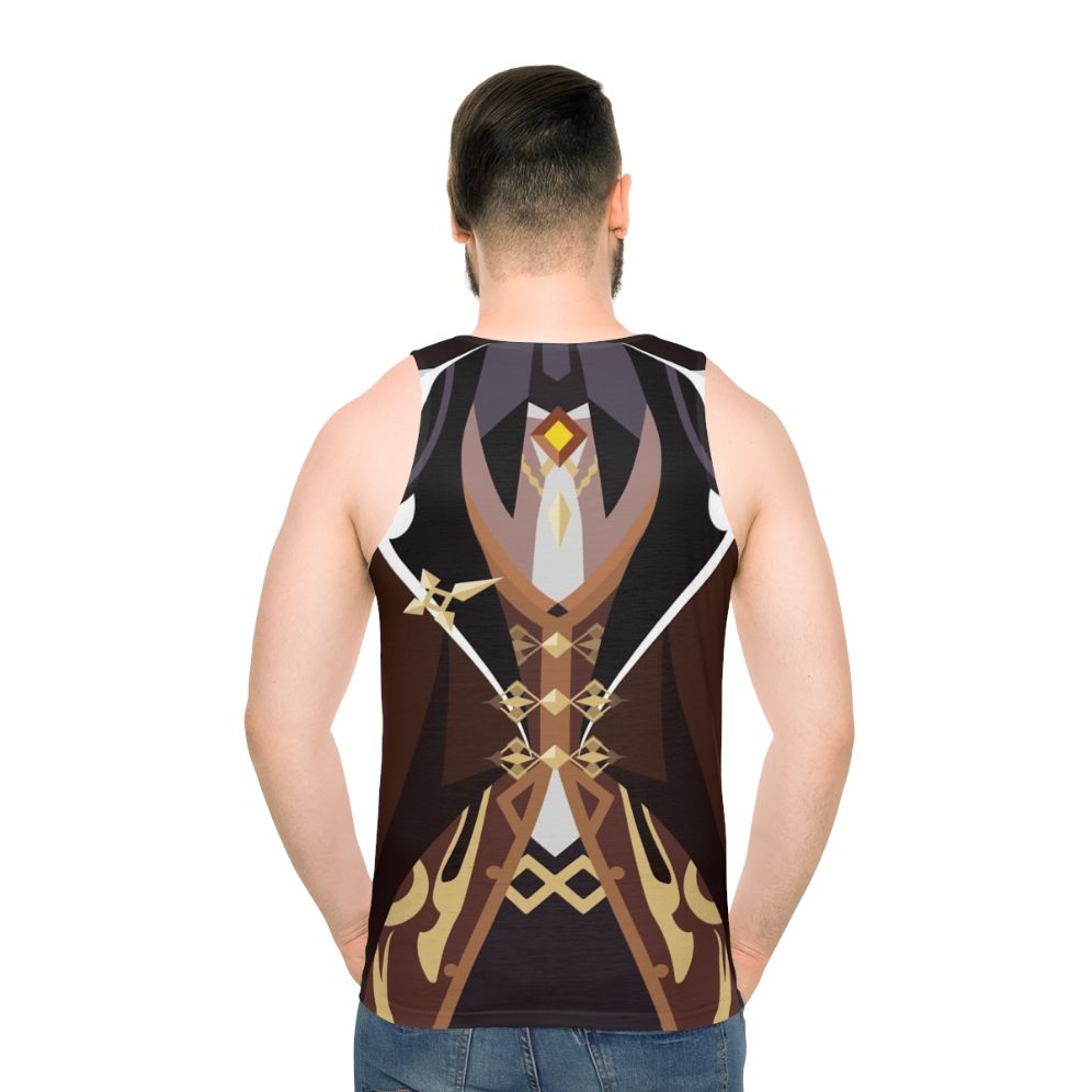 Anime cosplay unisex tank top featuring Genshin Impact character Zhongli - men back