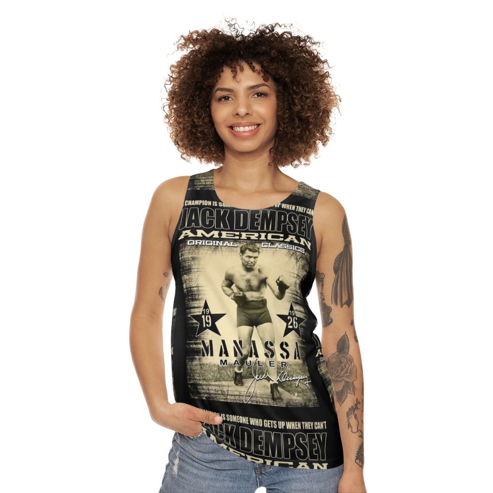 Unisex boxing tank top with vintage heavyweight fighter design - women