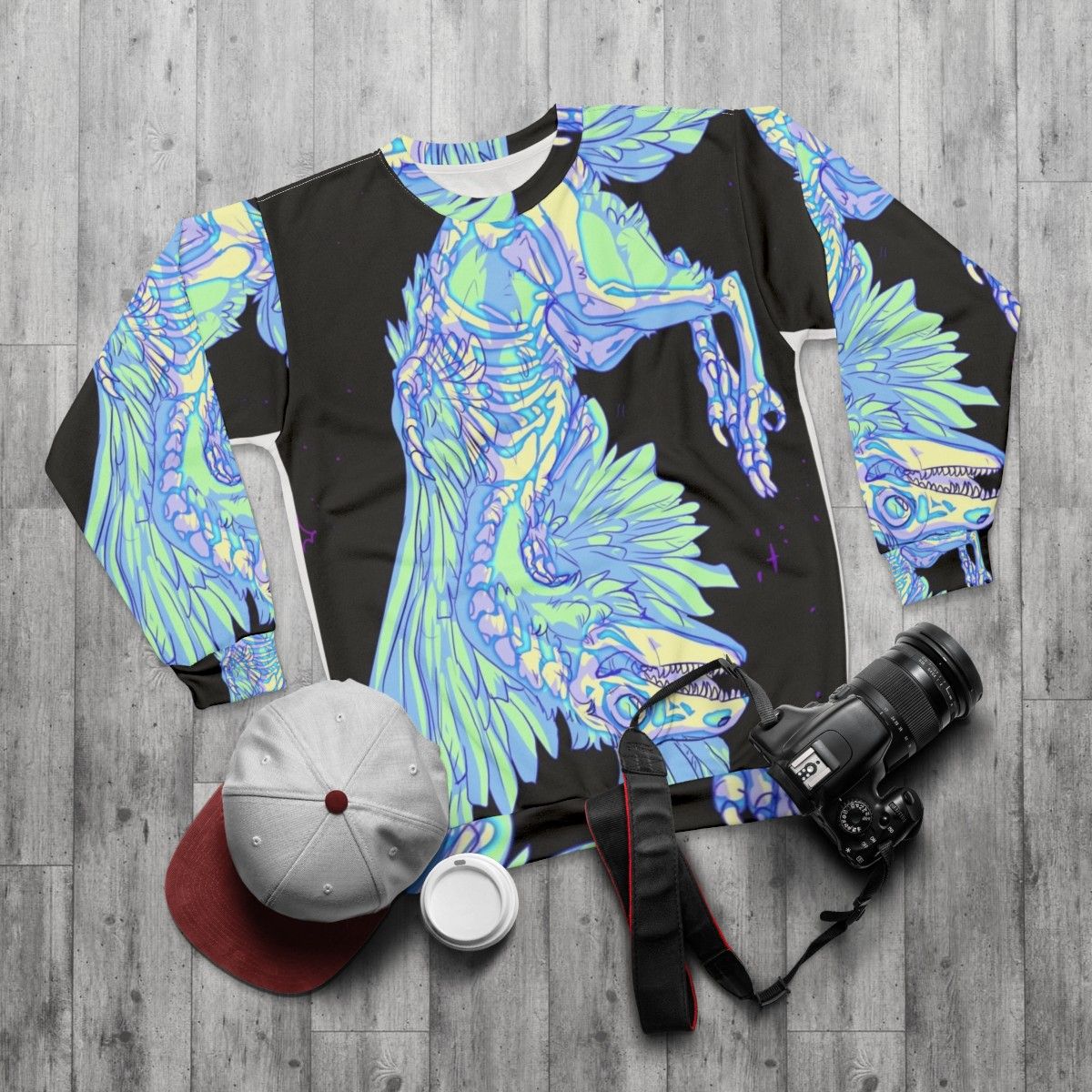 Glow-in-the-Dark Archaeopteryx Prehistoric Sweatshirt - flat lay