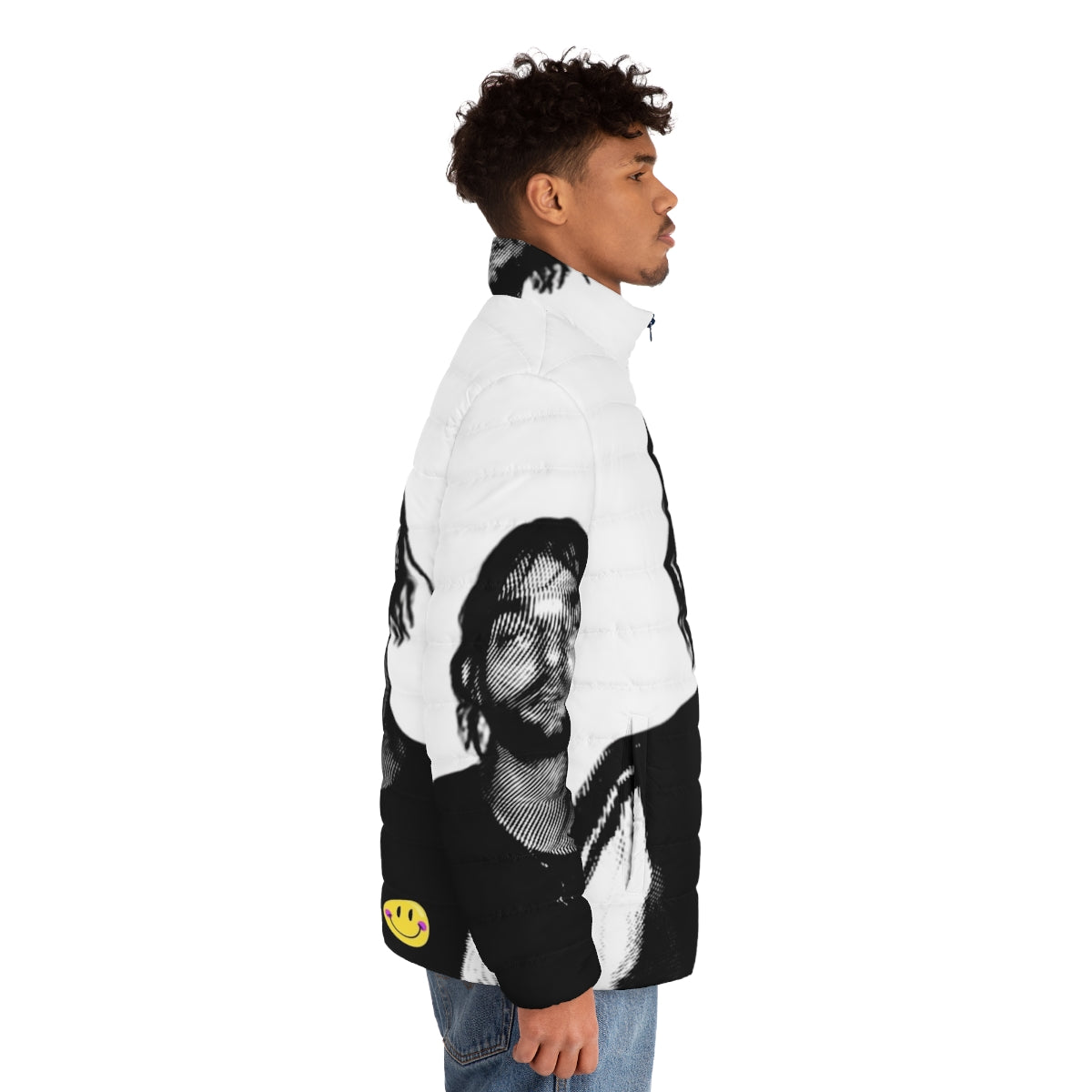 Ricardo Villalobos iconic photo printed on a high-quality puffer jacket for music lovers and festival-goers - men side right