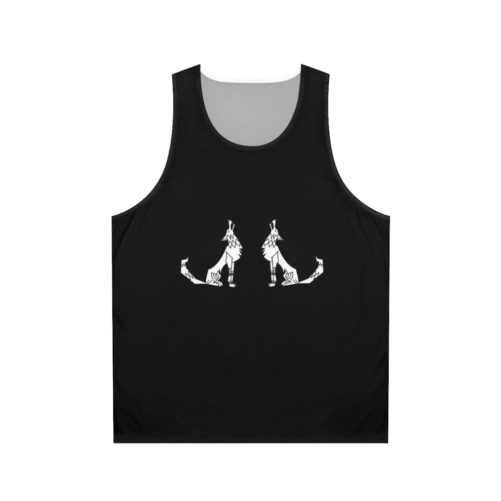 Wolves howling in a forest graphic on a unisex tank top