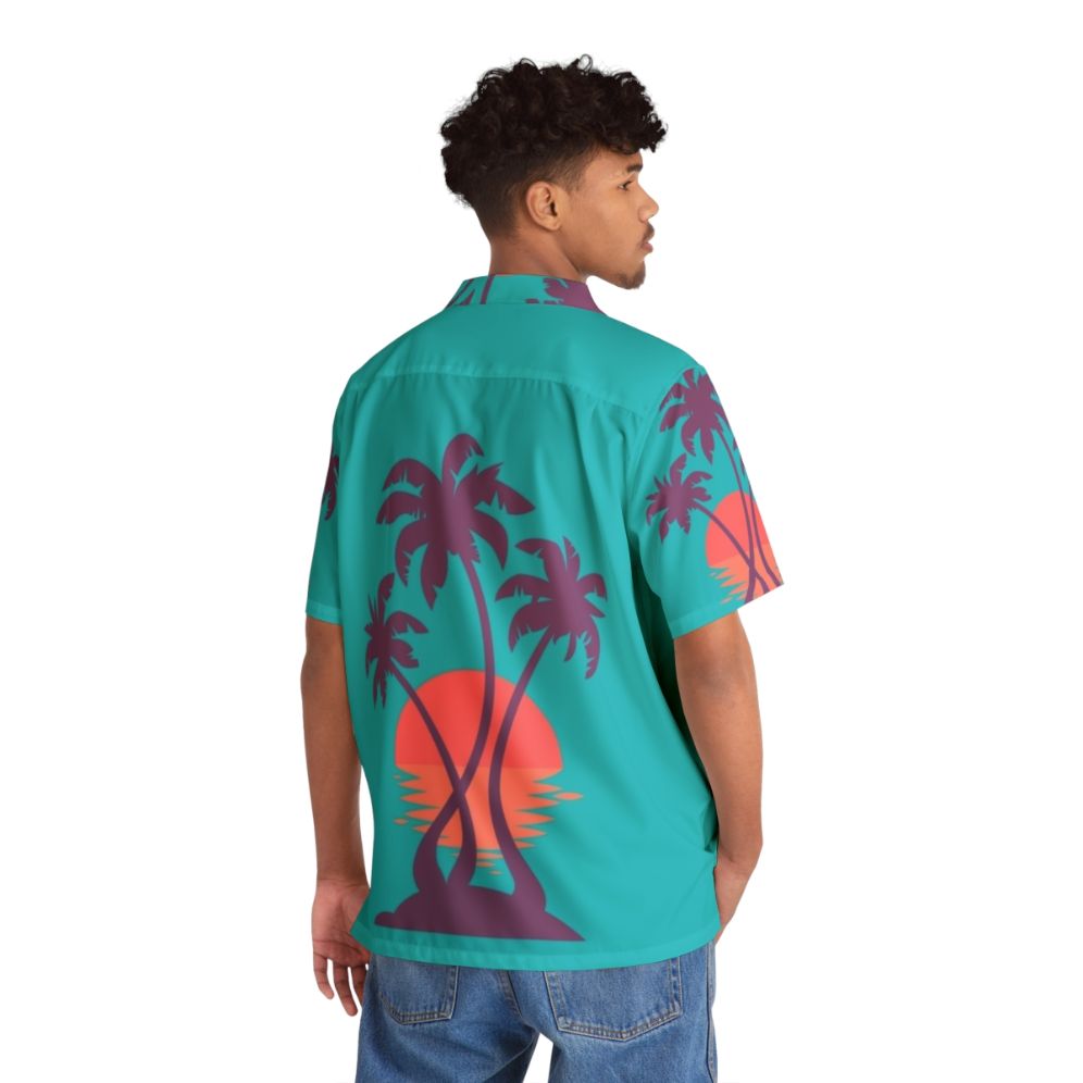 3 Palm Sunset Hawaiian Shirt - Tropical Vacation Apparel - Flat lay