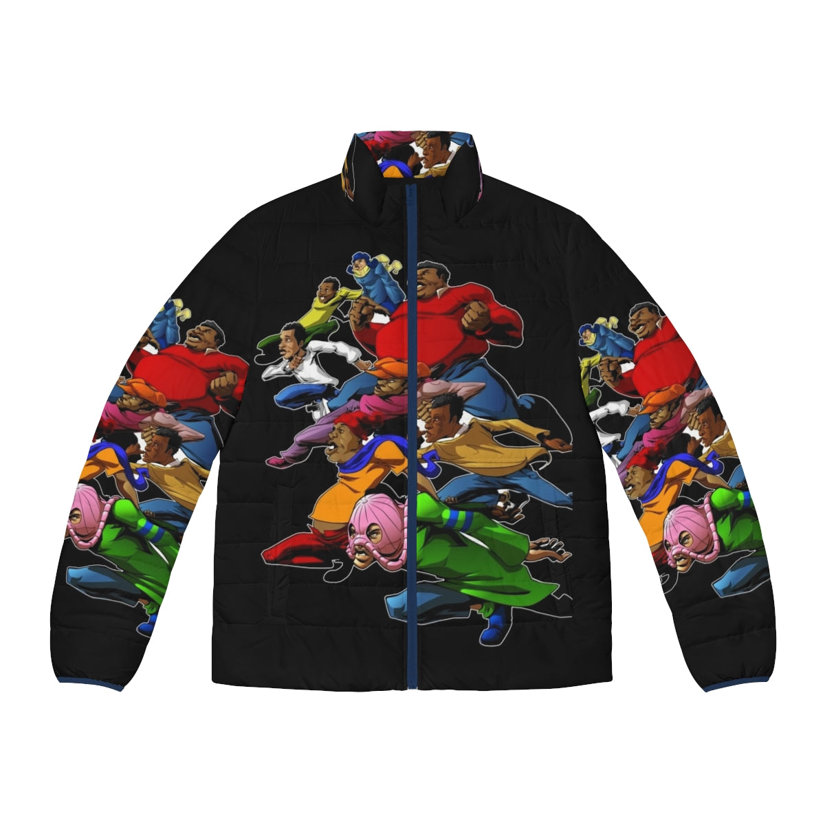 Fat Albert and the Gang retro puffer jacket with African American characters