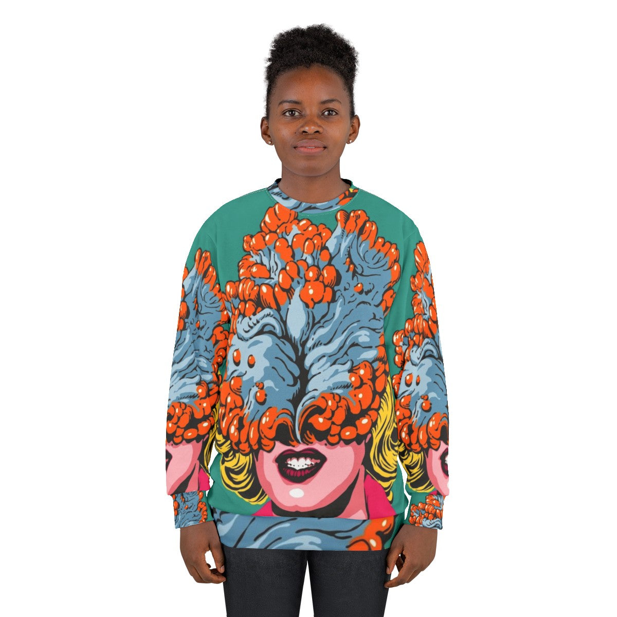 Pop art fungus design on a cozy sweatshirt - women