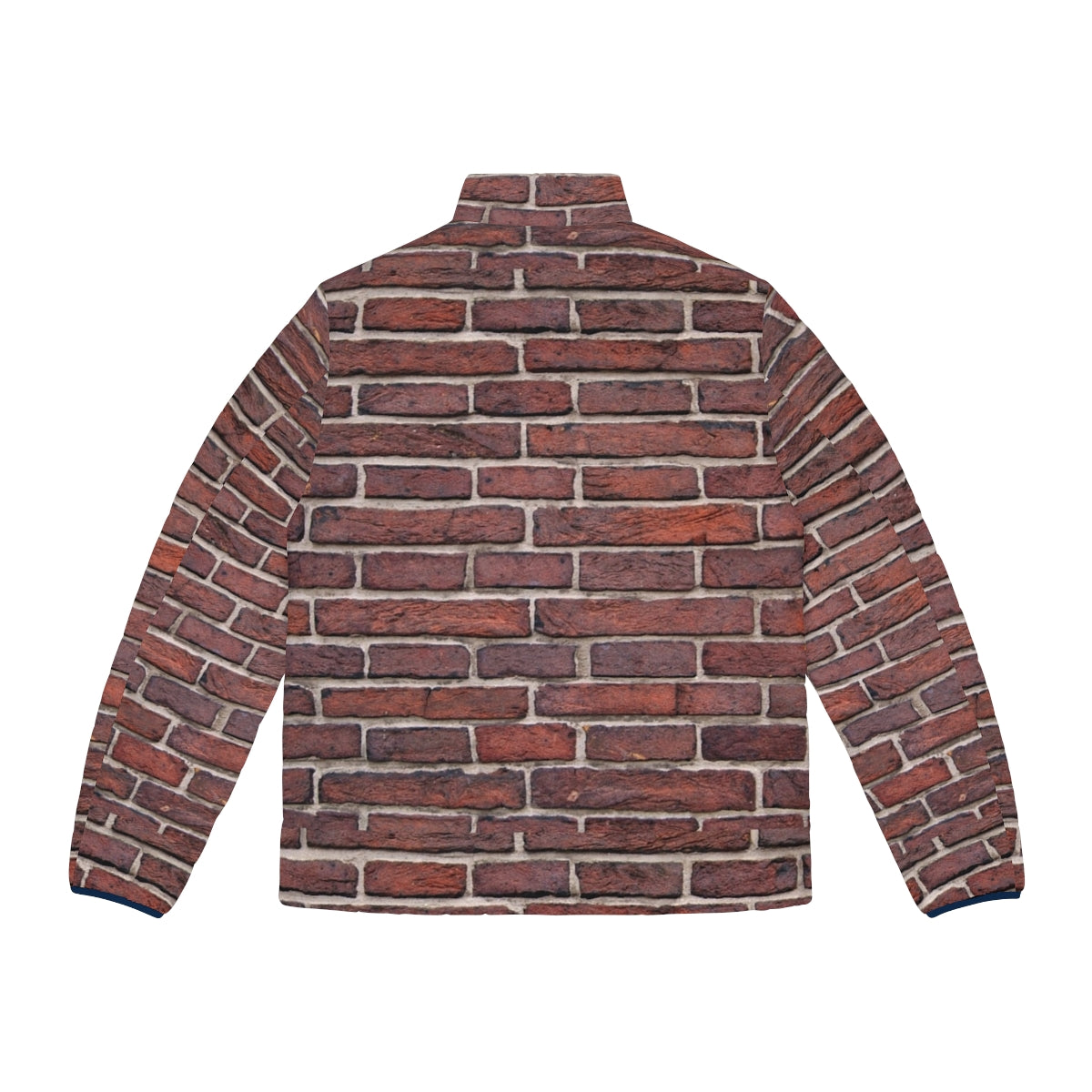 Brick Wall Puffer Jacket with Red Brick Wall Texture and Grunge Design - Back