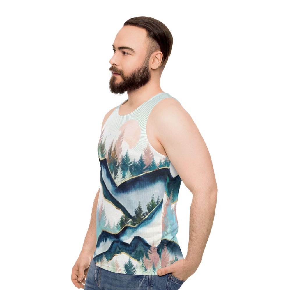 Watercolor winter forest unisex tank top - men side