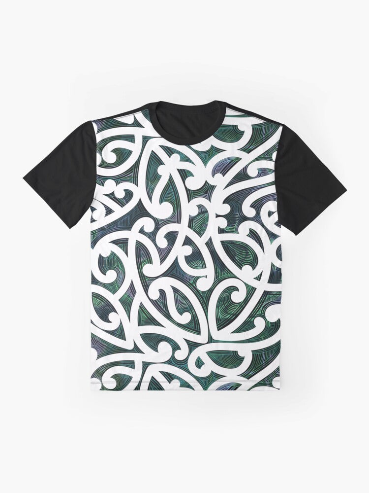 Maori Paua Graphic T-Shirt featuring a vibrant Polynesian native design - Flat lay