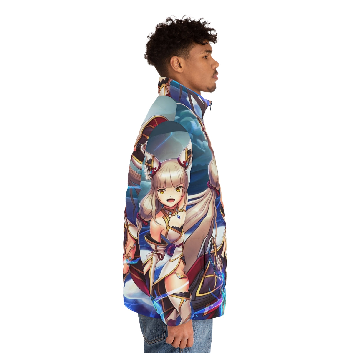 Nia Blade Puffer Jacket - Anime-inspired winter jacket featuring a catgirl design - men side right