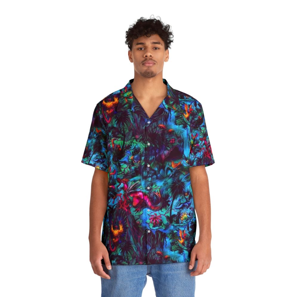 Paleo party dinosaur print Hawaiian shirt - People Front