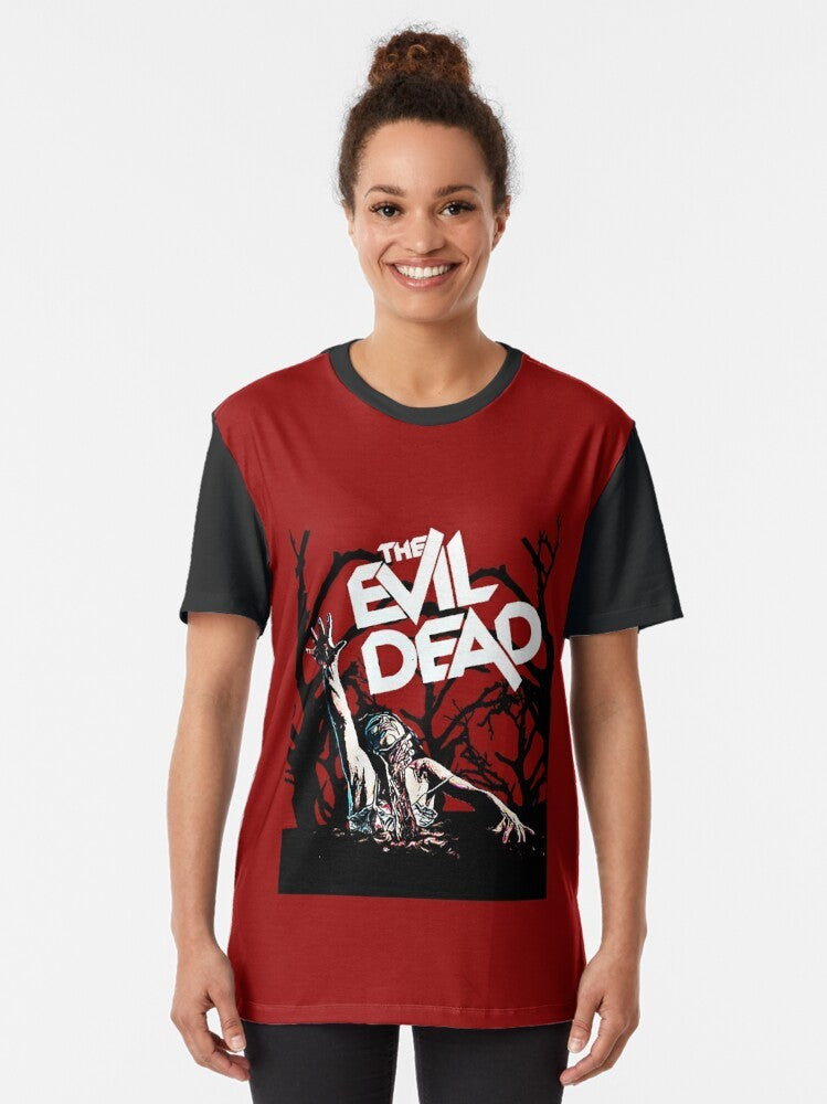 Evil Dead graphic t-shirt featuring Ash Williams and his iconic boomstick - Women