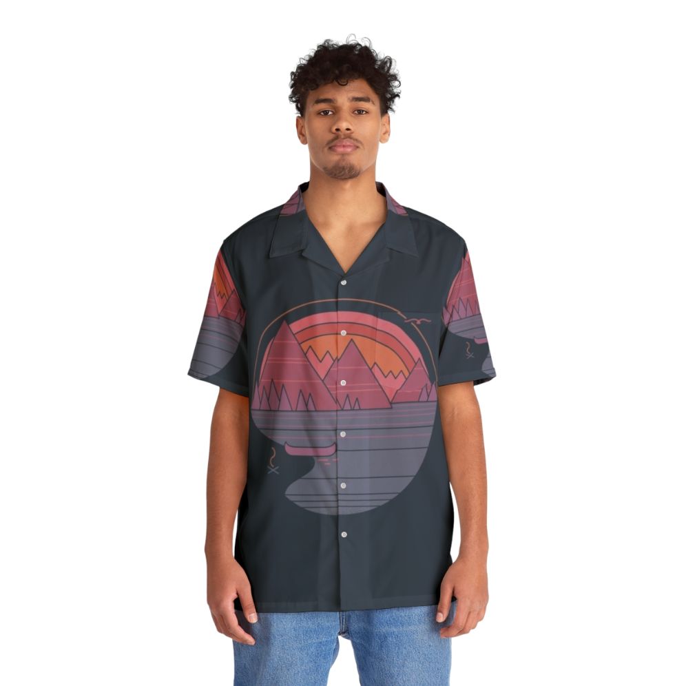 A Hawaiian shirt featuring a minimalist mountain landscape design - People Front