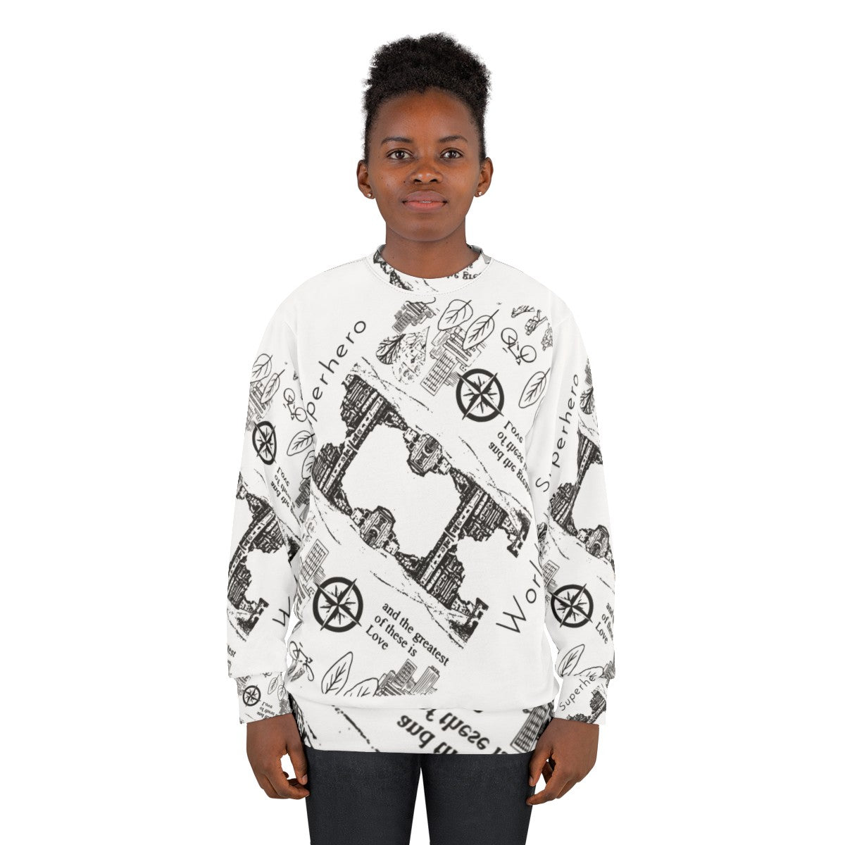 Superhero Worlds Dimensional Sweatshirt featuring a cinematic superhero graphic - women