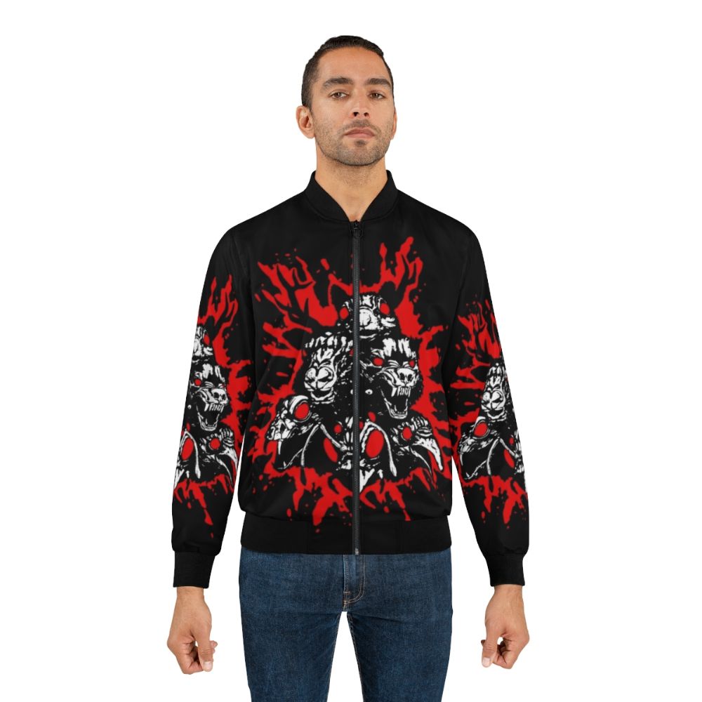 Blood Totems Horror Bomber Jacket with Raven, Squirrel, Wolf, and other Occult Symbols - Lifestyle