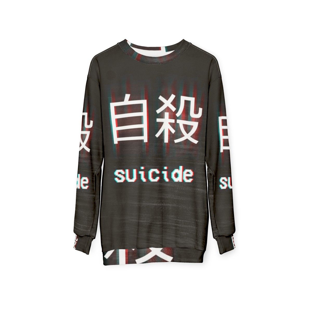 Vaporwave Japanese streetwear sweatshirt with depression awareness design - hanging