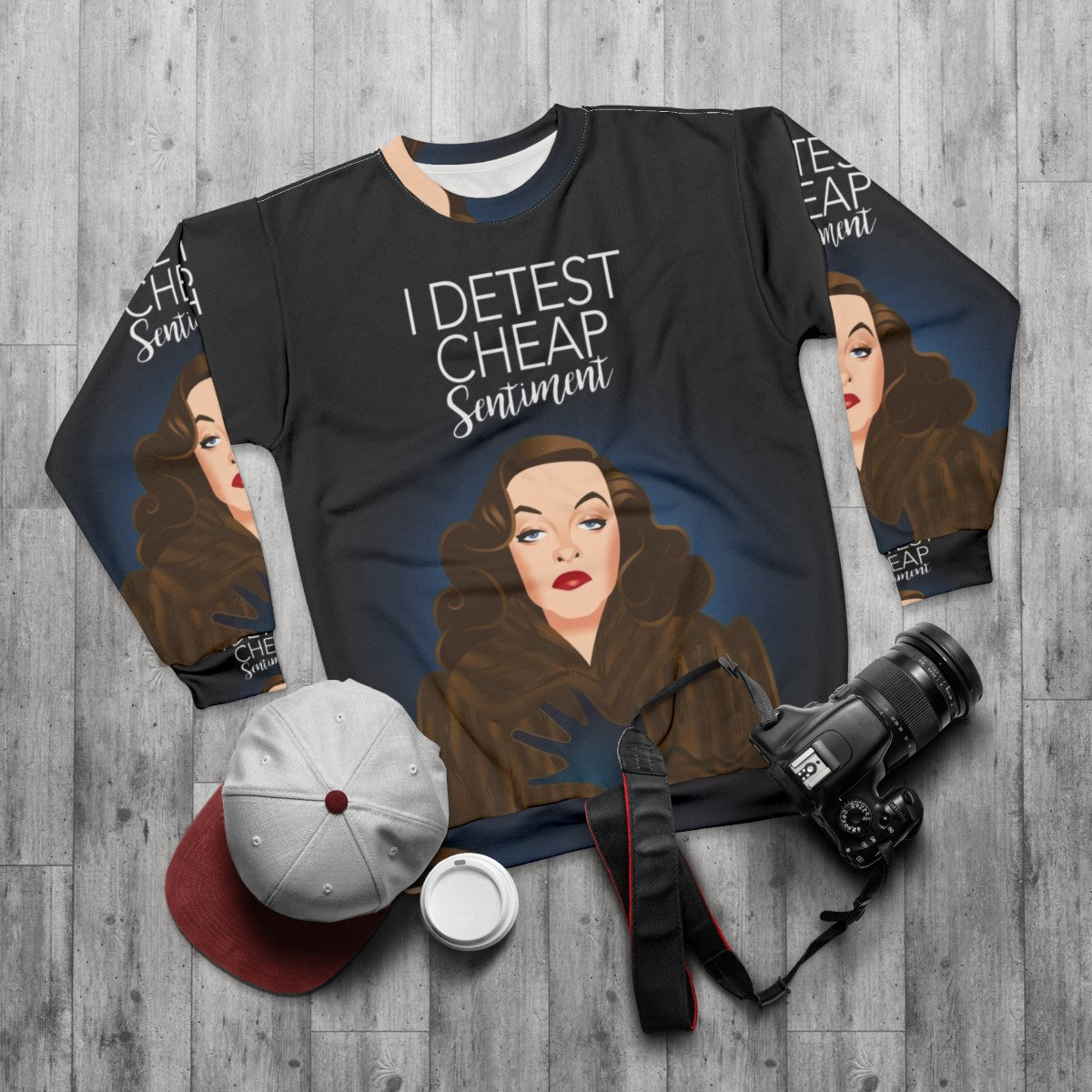 Classic Hollywood Sentiment Sweatshirt with Alejandro Mogolloart - flat lay