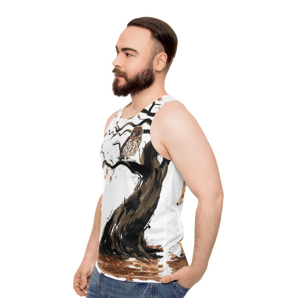 Unisex tank top with autumn nature watercolor design - men side