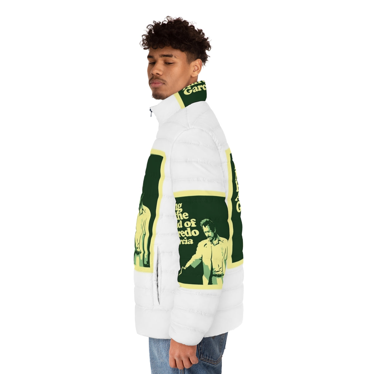 Alfredo Garcia Puffer Jacket featuring iconic 70s movie imagery - men side left