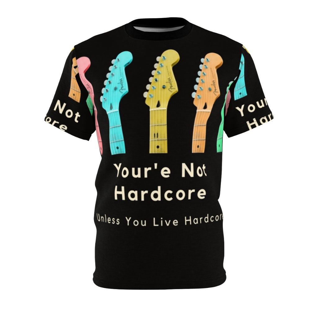 A high-quality t-shirt featuring a "School of Rock" inspired design with guitars and rock music elements.