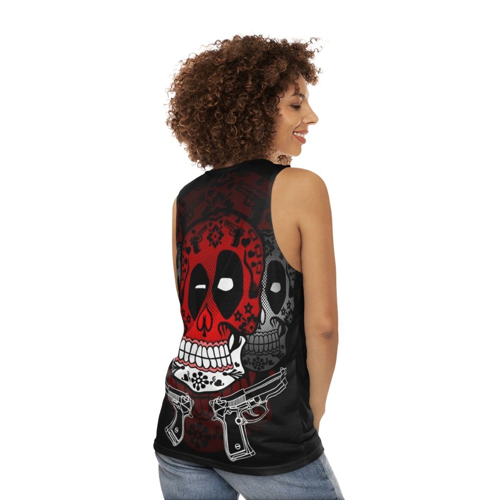 Candy Pool Unisex Tank Top with Sugar Skull Design - women back