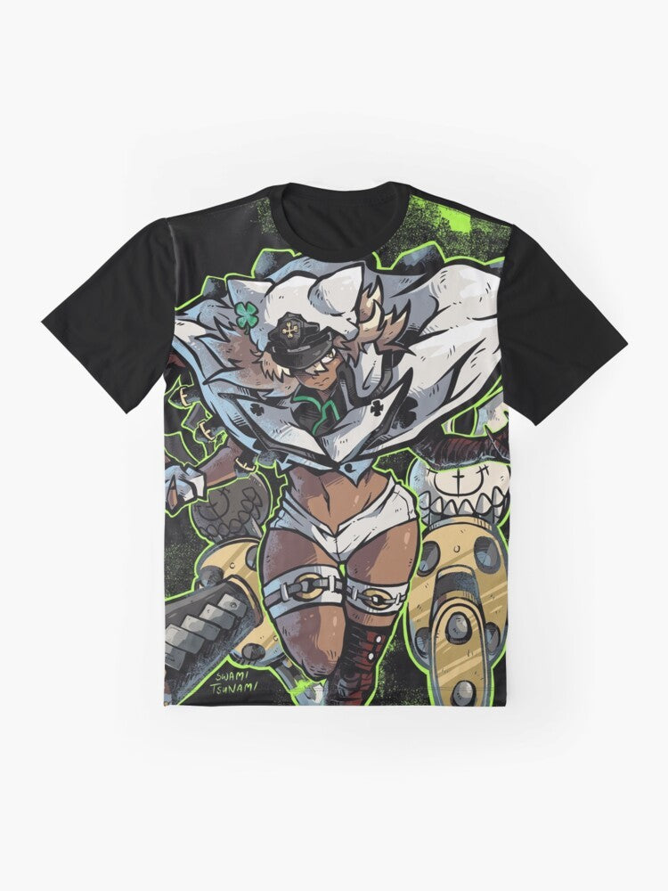 Ramlethal character from Guilty Gear Strive video game printed on a graphic t-shirt - Flat lay