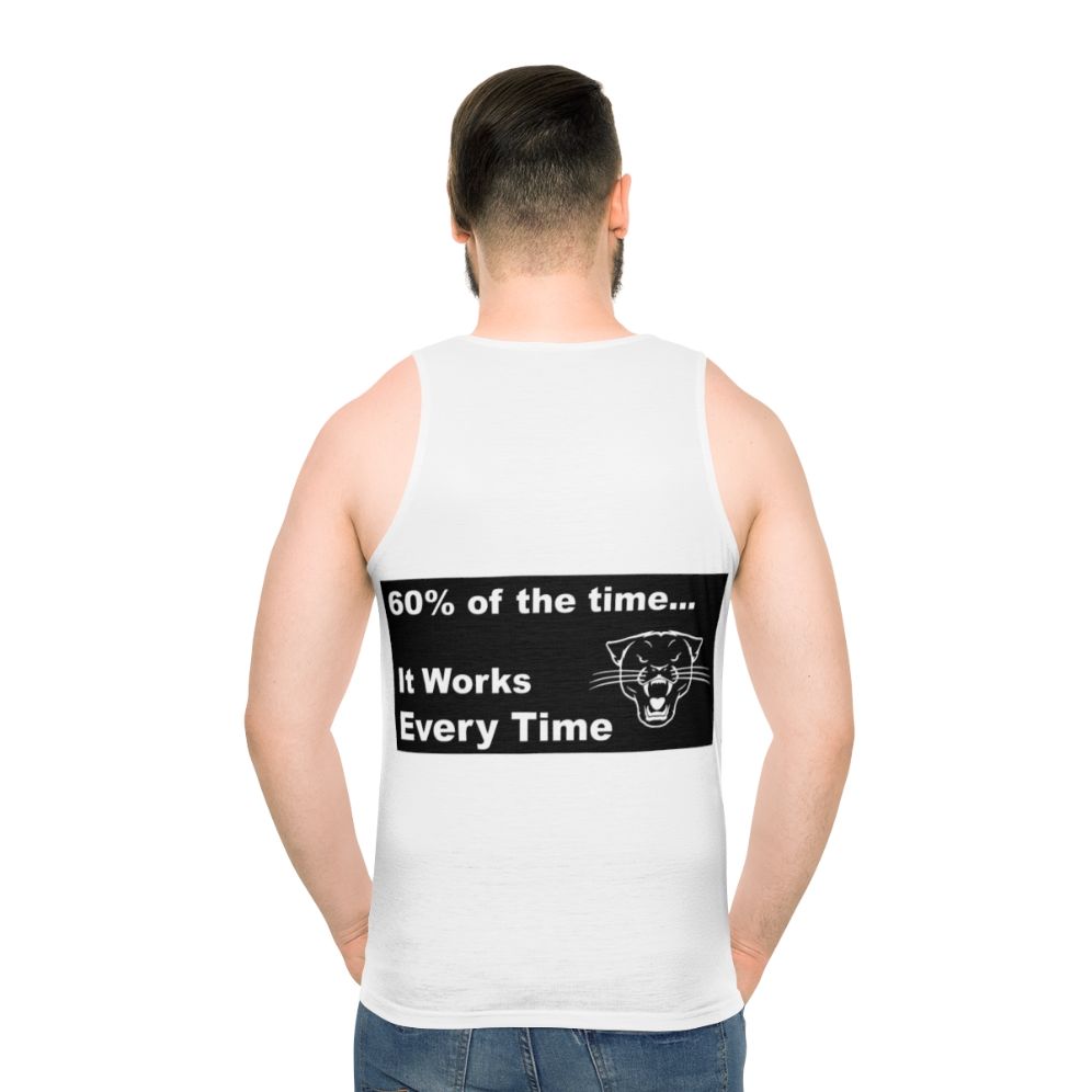 Unisex tank top with Anchorman-inspired design - men back