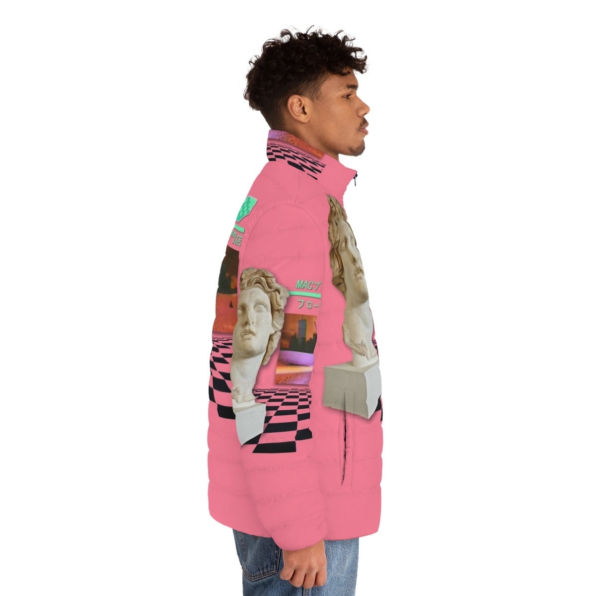 Macintosh Plus Floral Shoppe vaporwave-inspired puffer jacket - men side right