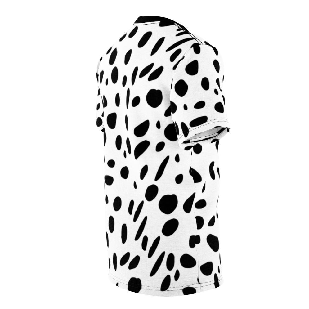 Stylish Dalmatian Print T-Shirt featuring a modern, abstract animal print pattern in black and white. - men right